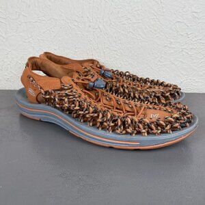 Keen Shoes Men Size 12 Orange Gray Outdoor Hiking Uneek Flat Bungee Cord Sandals
